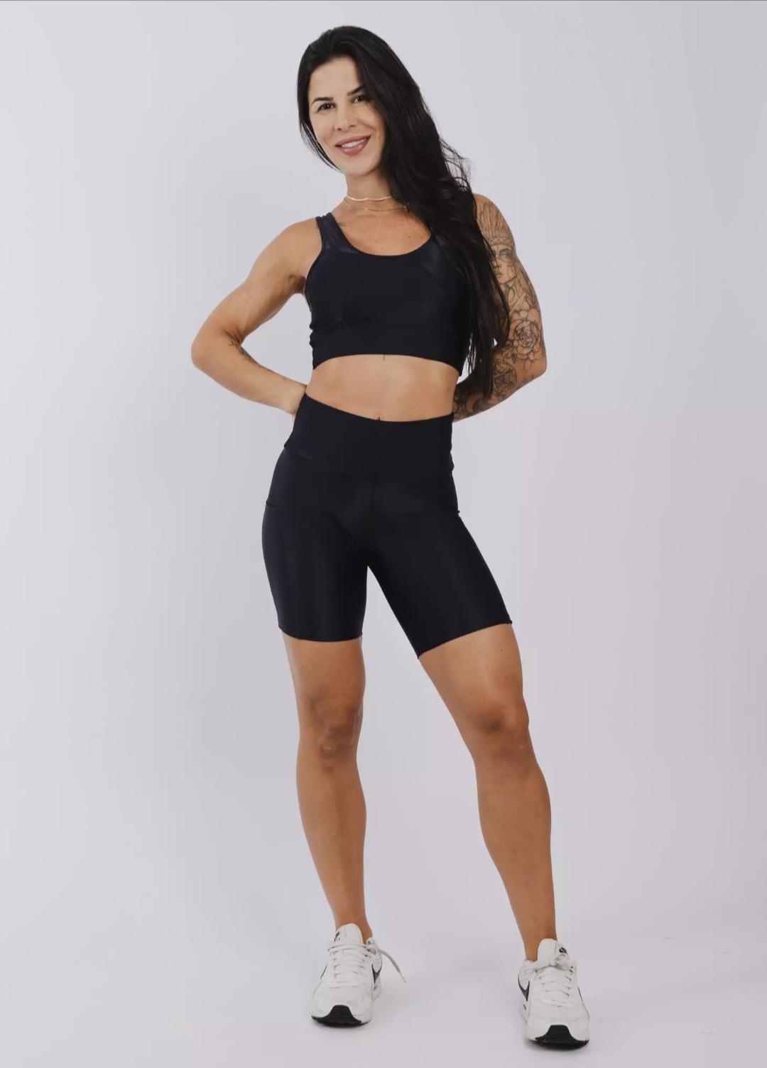 Conjunto Bermuda Cós Básico de Compressão Preto
