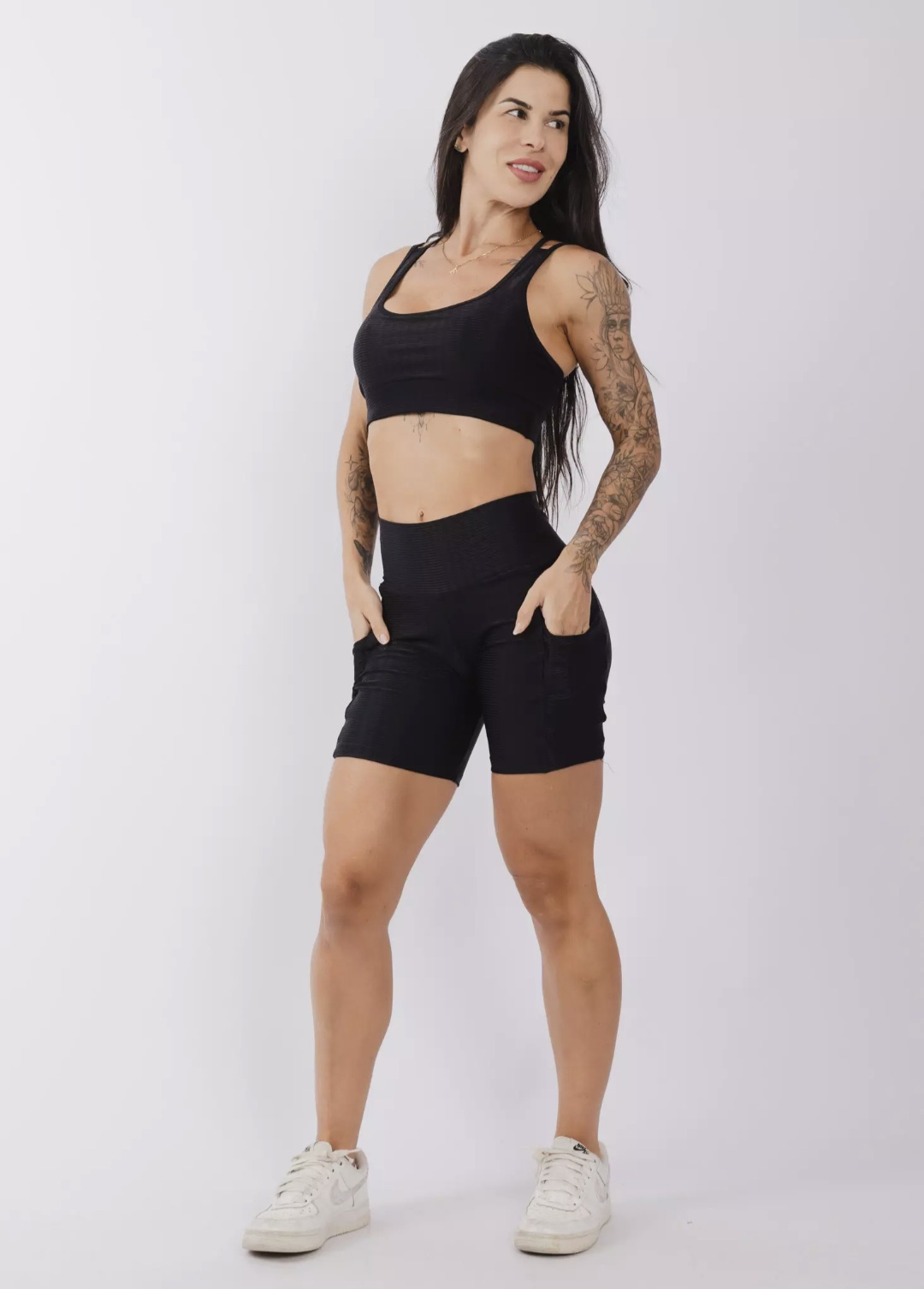 Conjunto Bermuda Cós Básico Cirré Preto