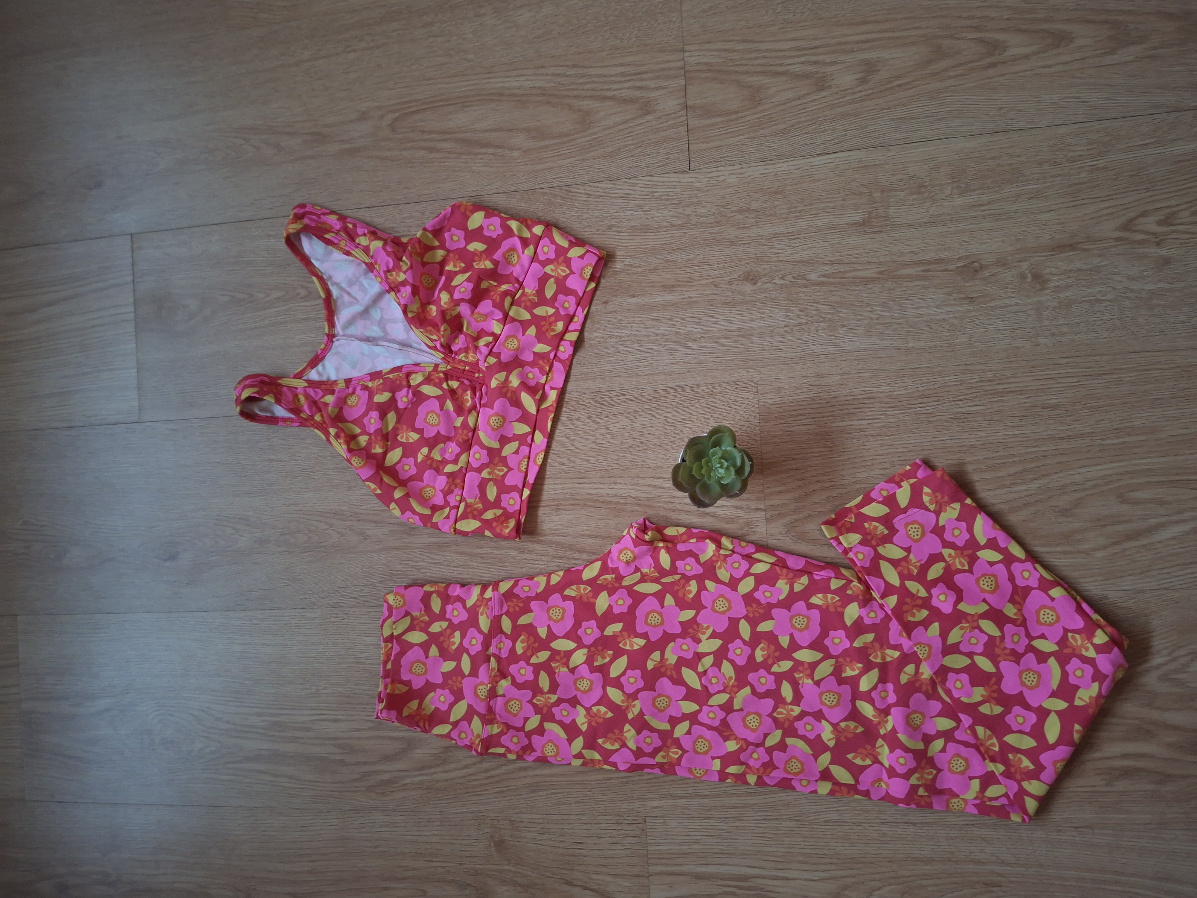 Conjunto Cós Básico Poliamida Flores Fucsia