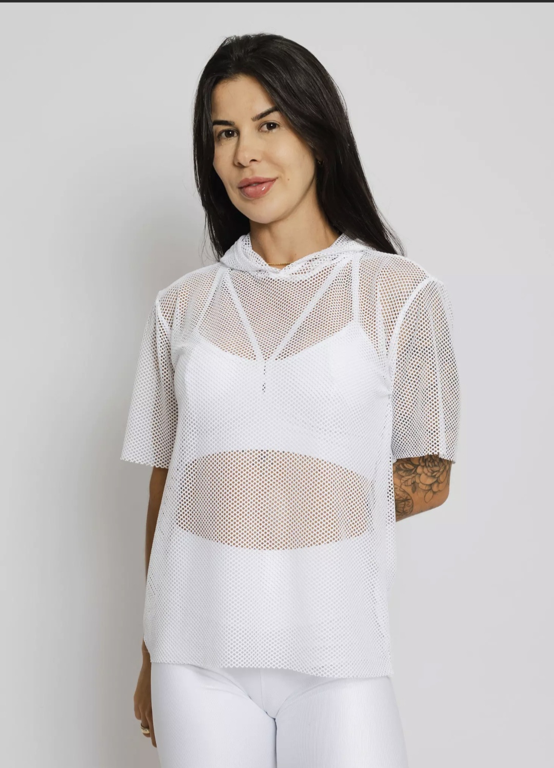 Blusa Arrastão com Capuz Branca