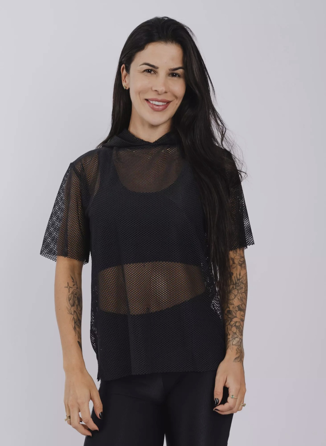 Blusa Arrastão com Capuz Preto