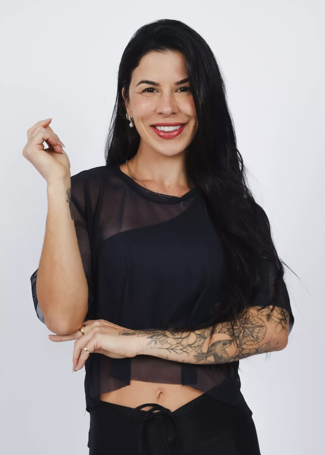 Cropped de Manga de Tule Preto